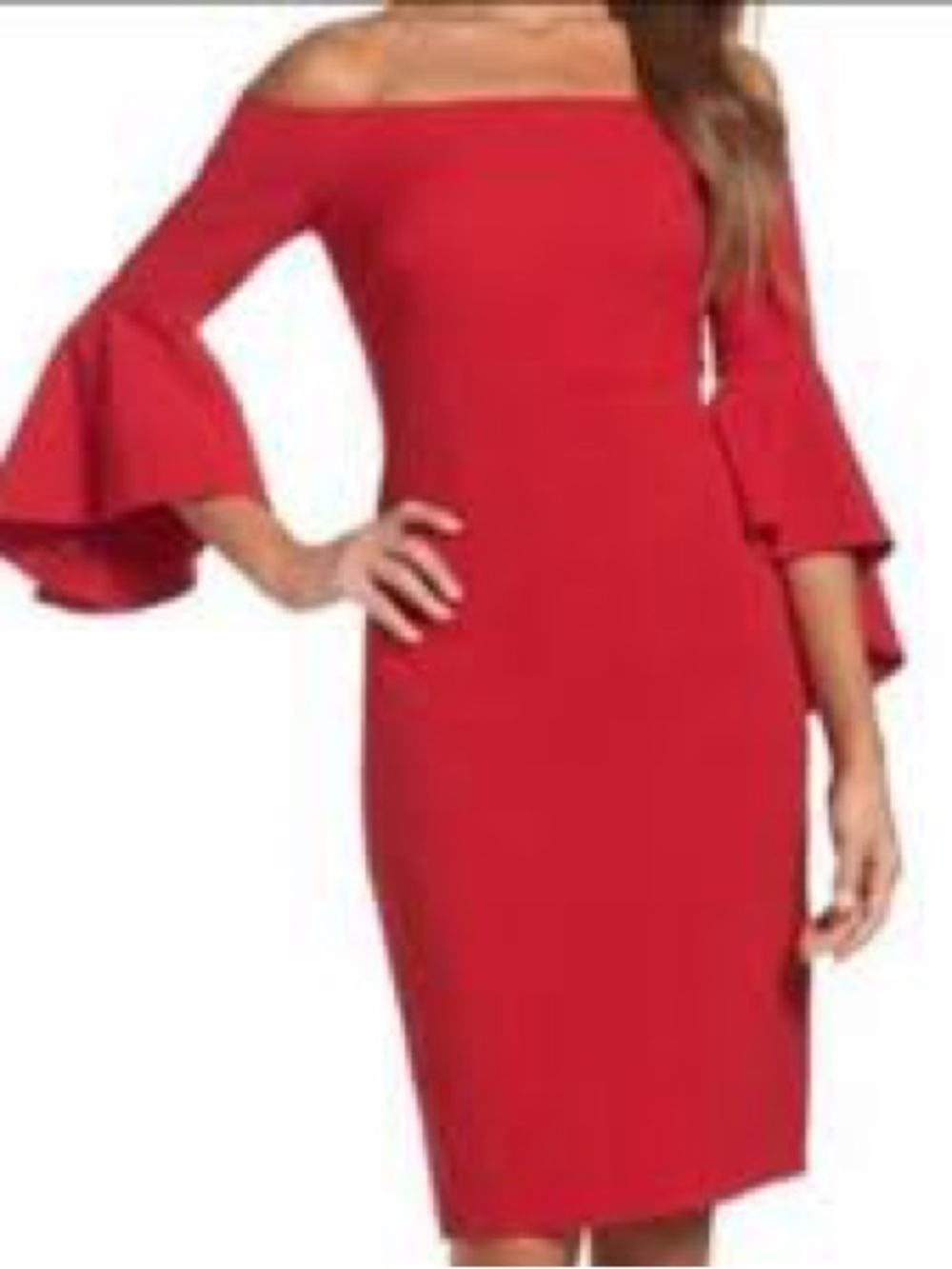 Chelsea28 Off-Shoulder Red Bell Sleeve Sheath Cocktail Dress